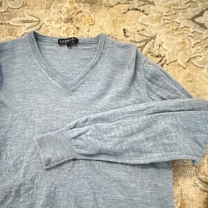 Ledbury Men’s Wool Knit Sweater Blue Solid V-Neck Long Sleeve Pullover L